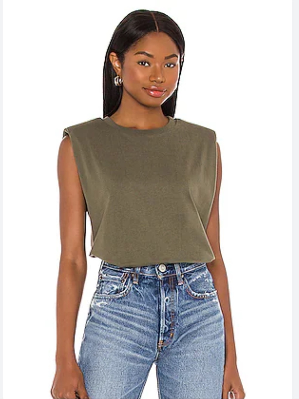 All Saints Olive Green Coni Padded Shoulders Tank Top S Cotton Grunge Minimalist